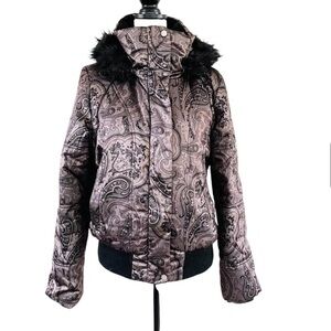 Like New S ZeroXposur Women's Paisley Puffer Winter Jacket with Black Faux Fur